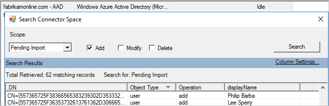 Screenshot einer Suche nach verwaisten Elementen im Connectorbereich