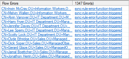 Screenshot von Fehlern im Synchronisierungsdienst-Manager