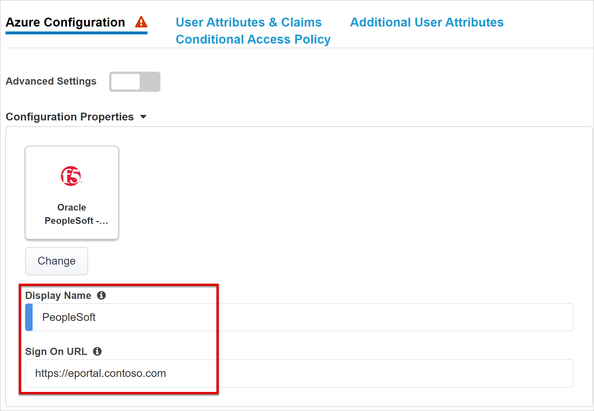 Screenshot for Azure configuration add display info