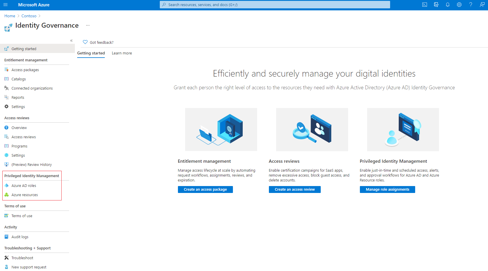 Screenshot der Auswahl von Identitätsgovernance im Microsoft Entra Admin Center.