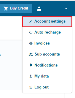 Screenshot shows Account settings selected from the user.
