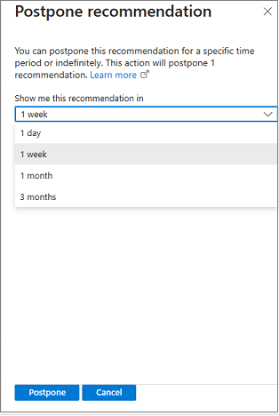 Screenshot einer Advisor-Empfehlung Option „Zurückstellen“