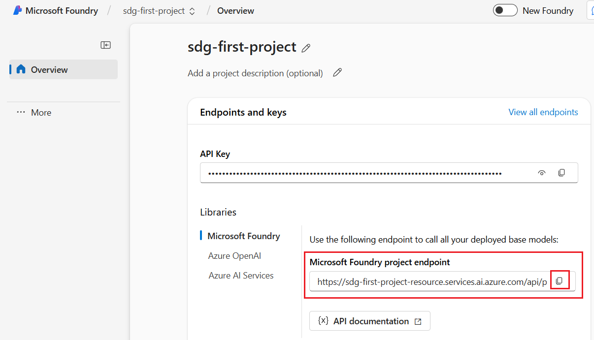 Screenshot der Projektübersicht für ein Foundry-Projekt.