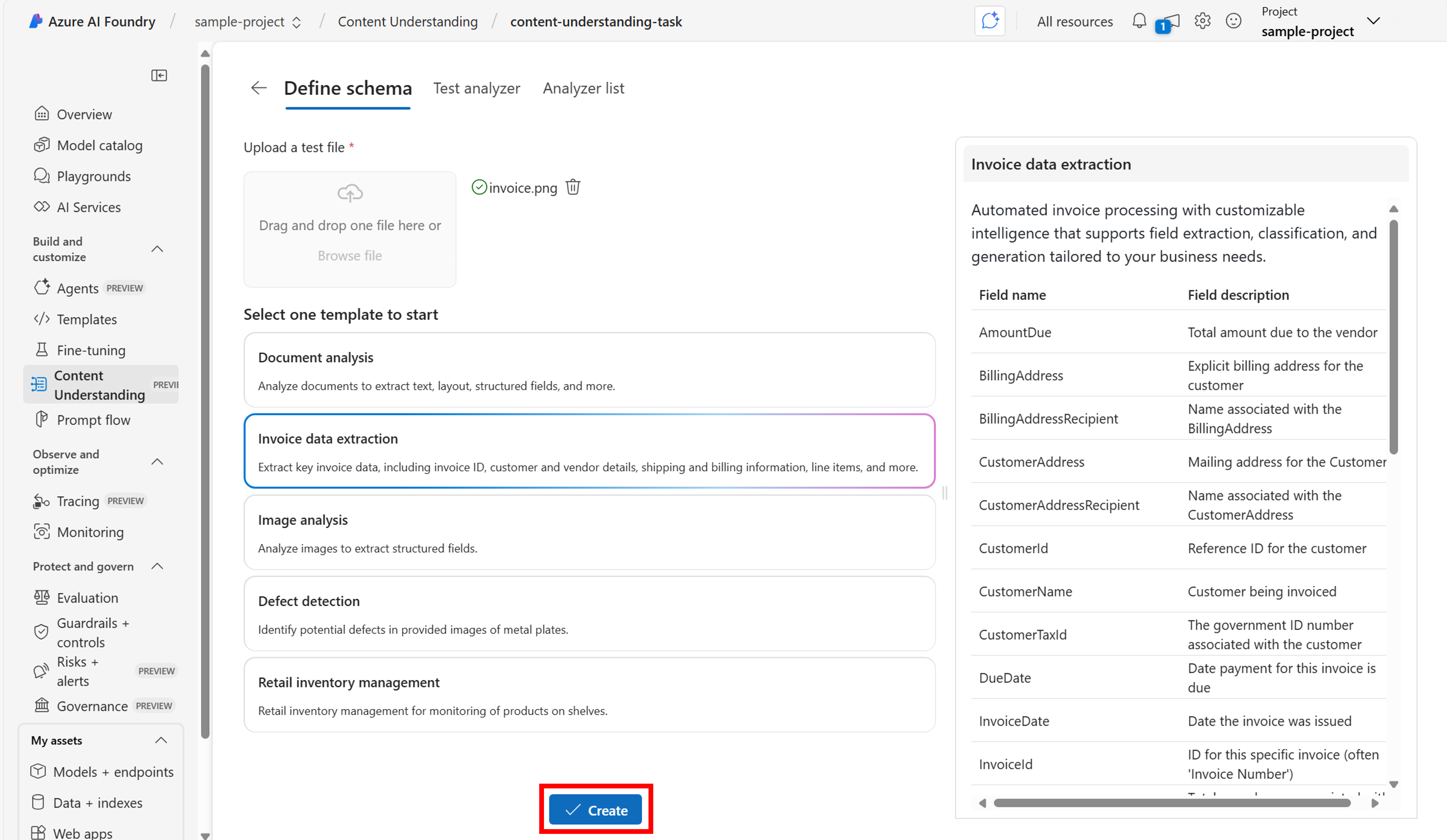 Screenshot der Analysetoolvorlagen.