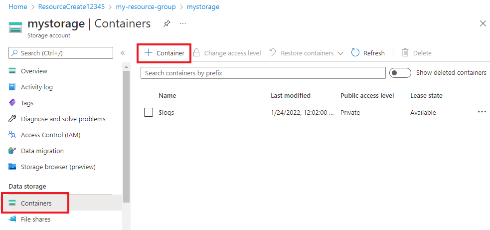 Screenshot: Hauptseite eines Speicherkontos.