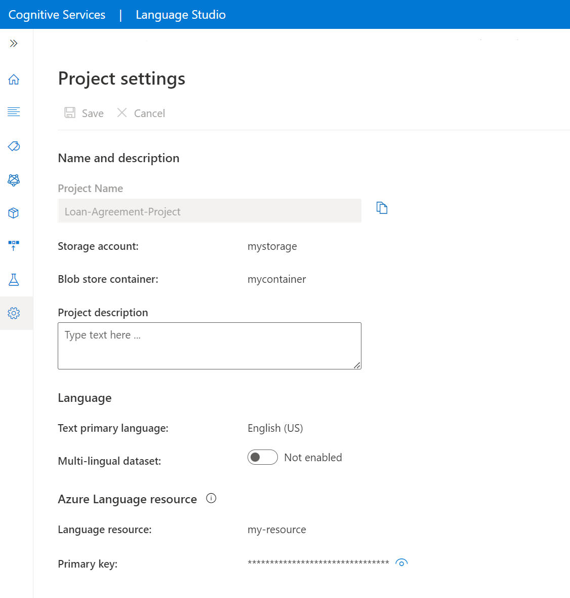 Screenshot: Seite mit den Projekteinstellungen.