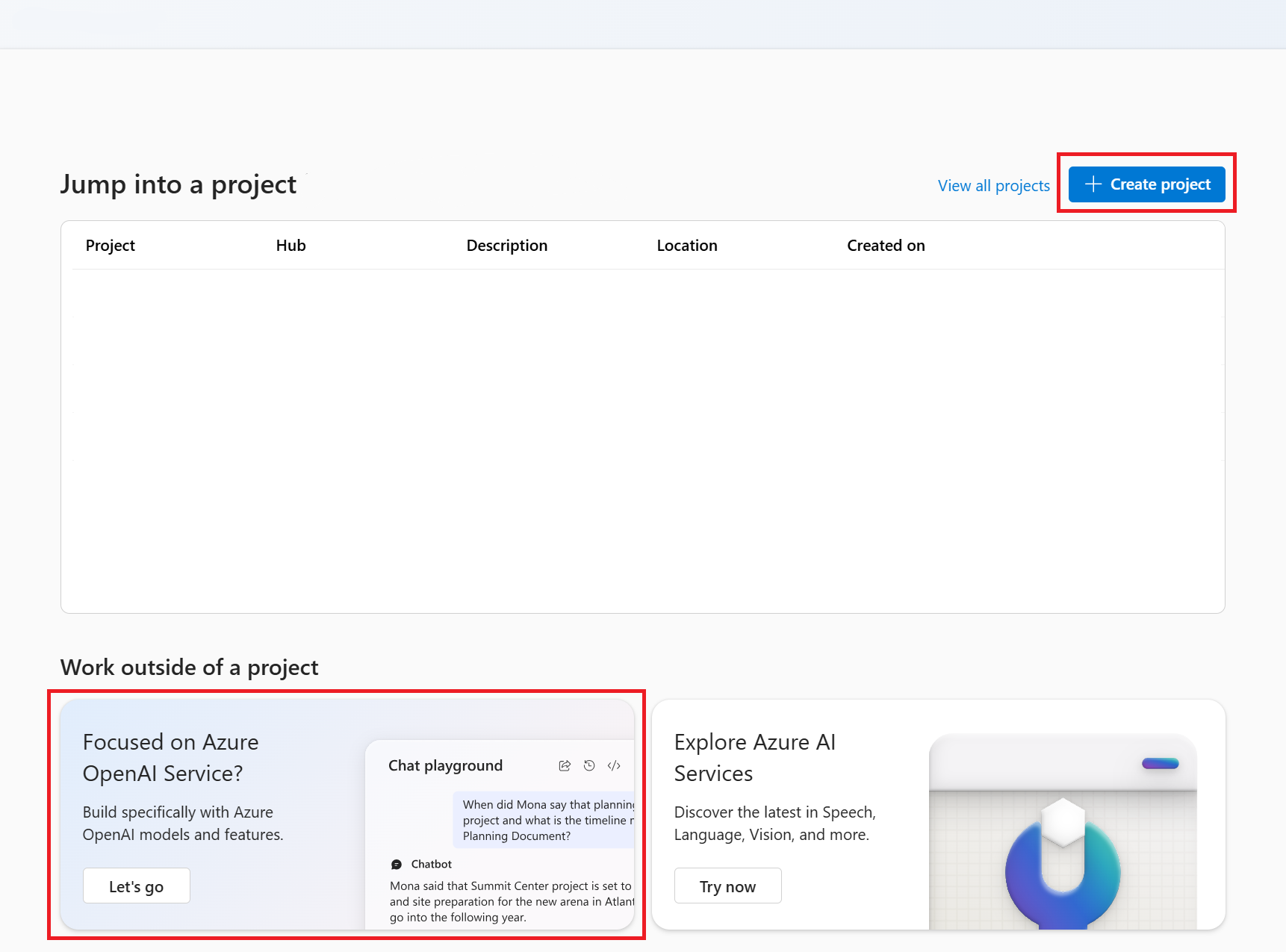 Ein Screenshot der Landing Page von Azure KI Foundry.