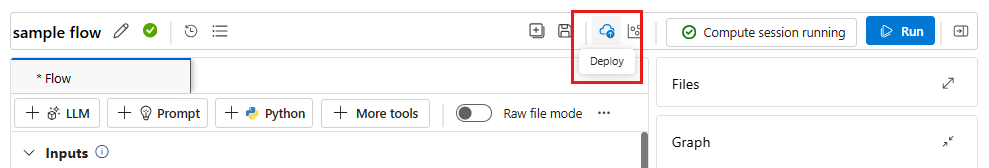 Screenshot der Schaltfläche „Bereitstellen“ aus einem Editor von prompt flow