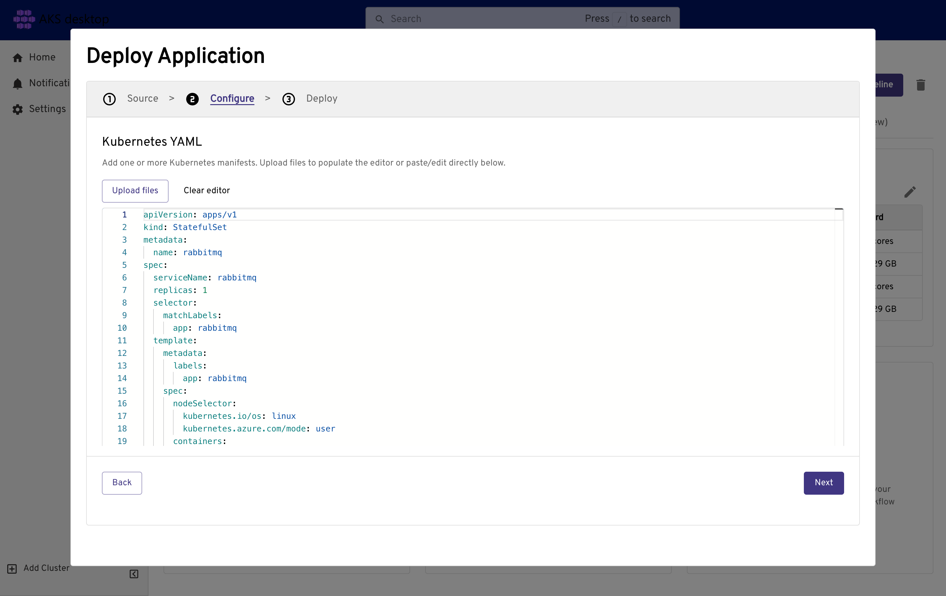 Screenshot des YAML-Editors mit dem kopierten und eingefügten YAML.