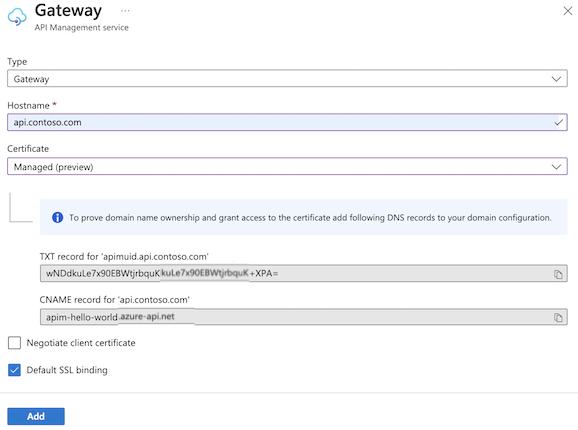 Gateway Domäne mit kostenloses Zertifikat konfigurieren