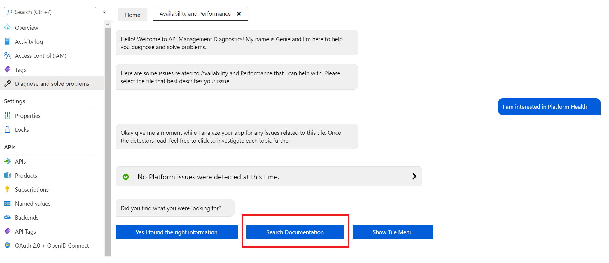 Screenshot, das zeigt, wie die Suchfunktion in der Dokumentation verwendet wird.