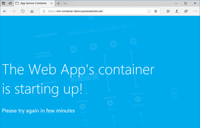 Screenshot: startender benutzerdefinierter Windows-Container.