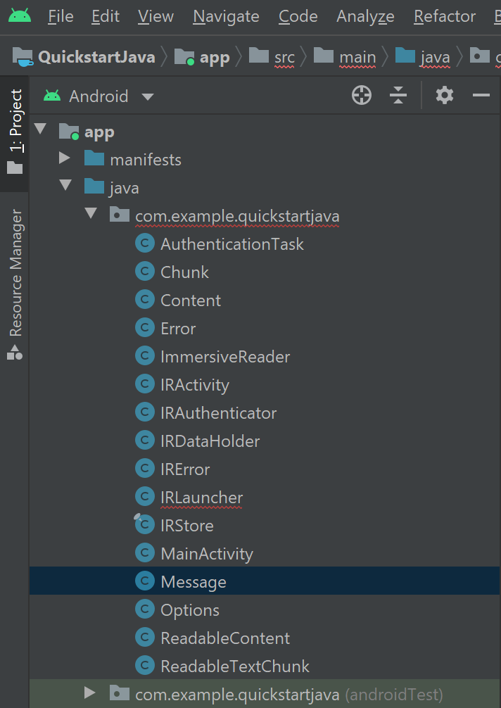 Screenshot of Message Java class file.