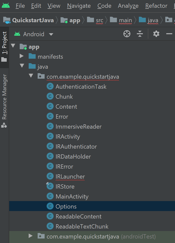 Screenshot of Options Java class file.
