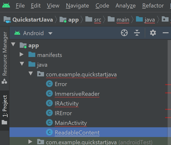 Screenshot of ReadableContent Java class file.