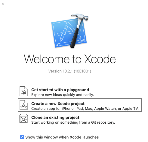 Screenshot of the Create a new Xcode project screen.