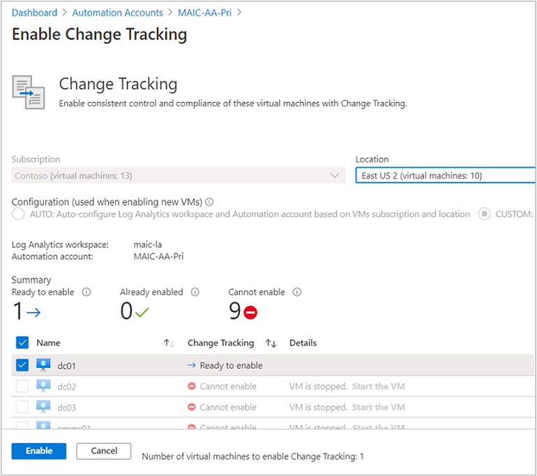 Enable Change Tracking and Inventory for VM