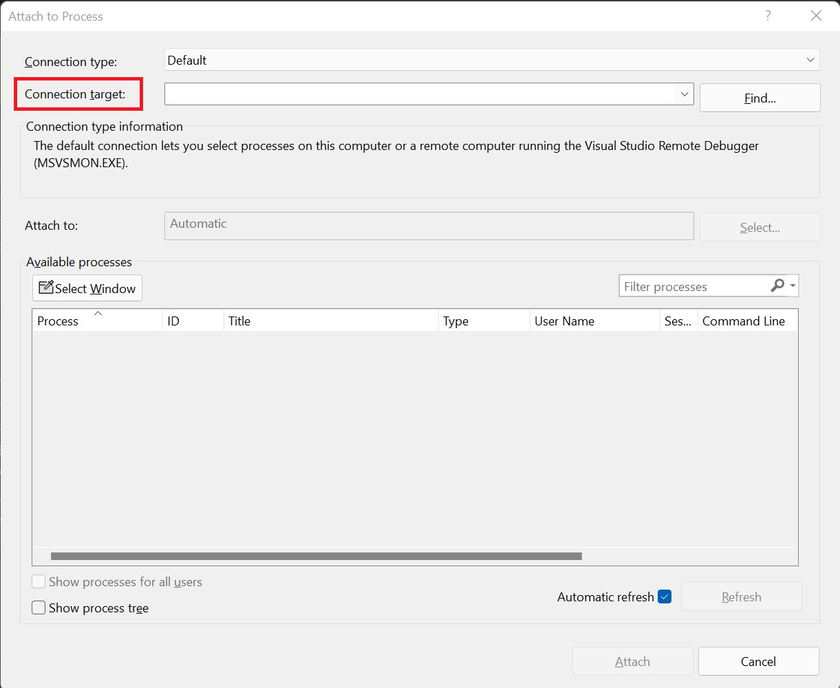 Visual Studio-Dialogfeld „An Prozess anfügen“