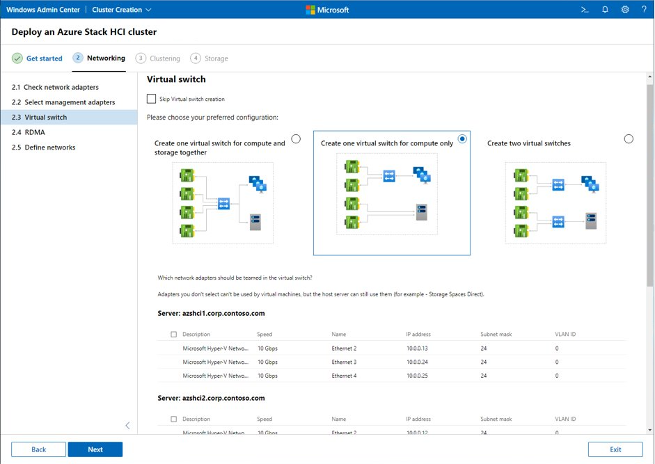 Clustererstellungs-Assistent – virtuelle Switches
