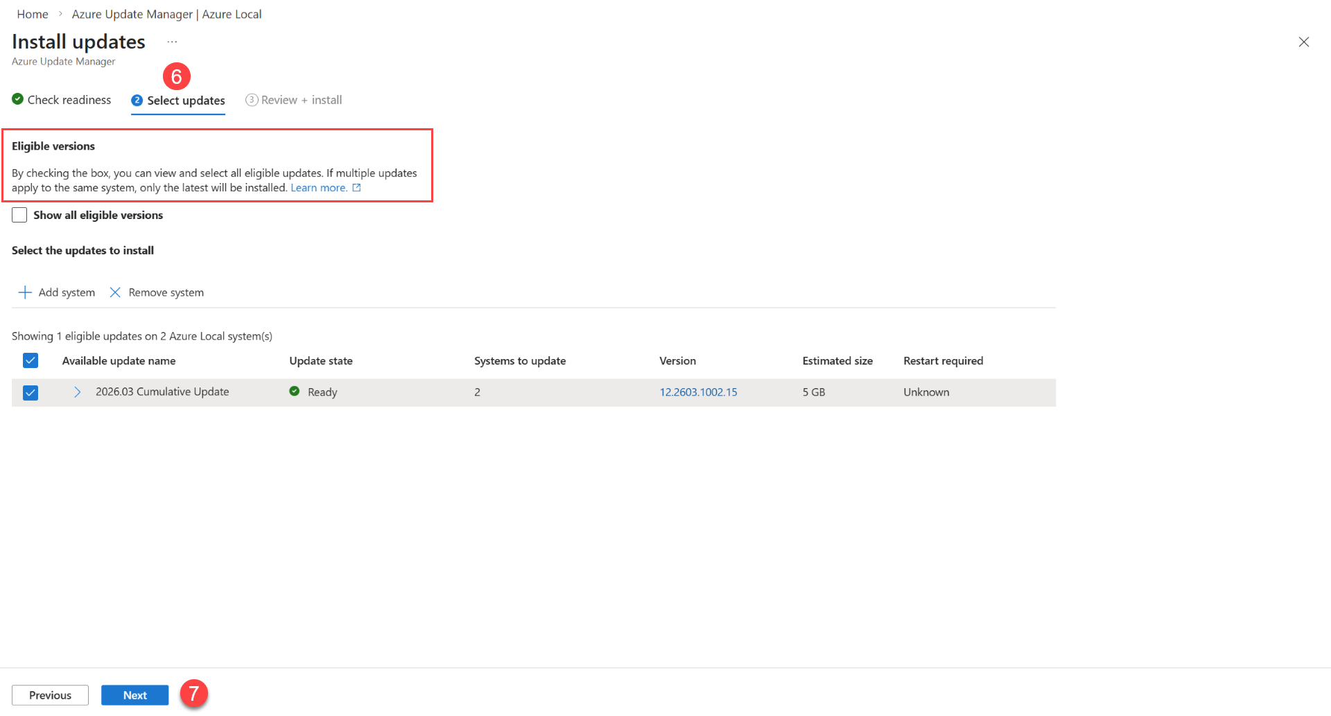 Screenshot zum Angeben von Systemupdates in Azure Update Manager.