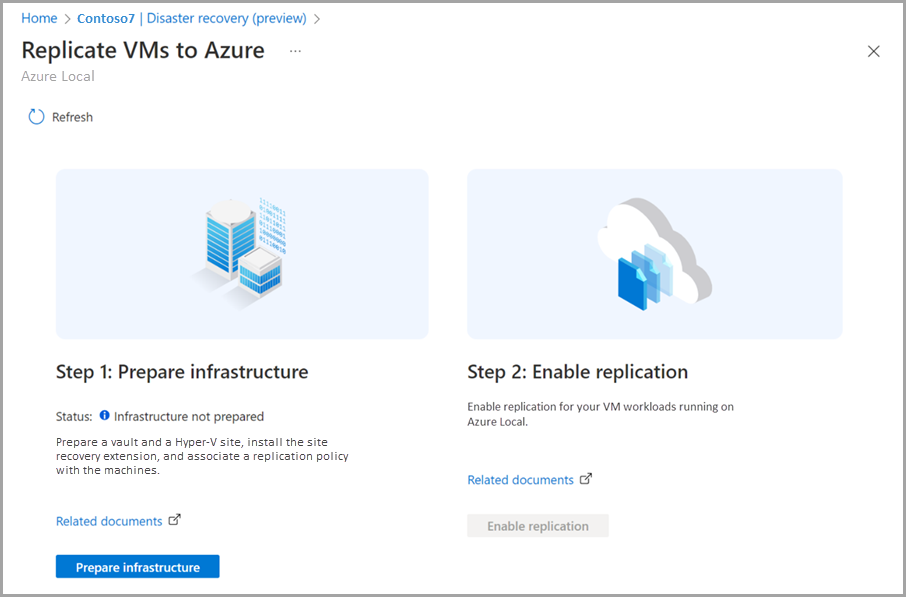 Screenshot der Vorbereiten der Infrastruktur in Azure-Portal für die lokale Azure-Ressource.