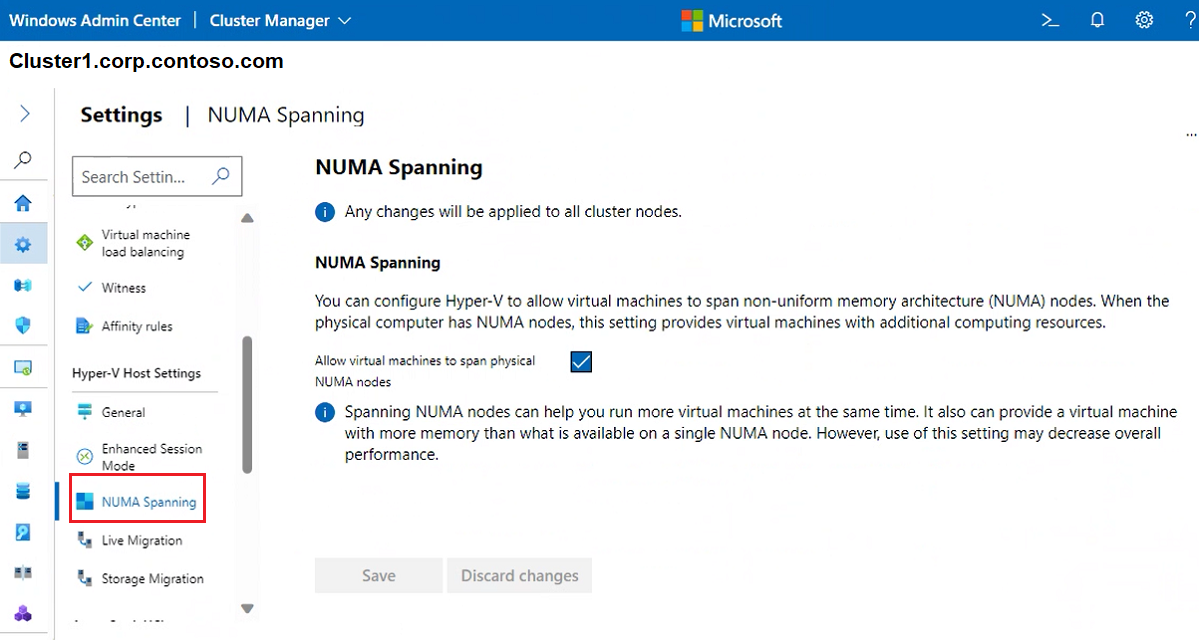 Screenshot des Bildschirms cluster NUMA Spanning.