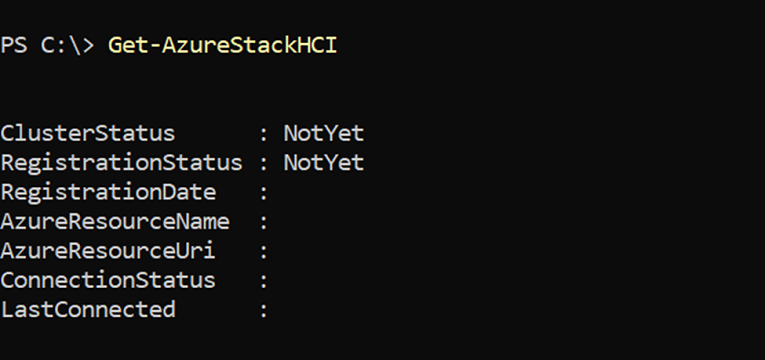 Screenshot des Azure-Registrierungsstatus vor der Clustererstellung.