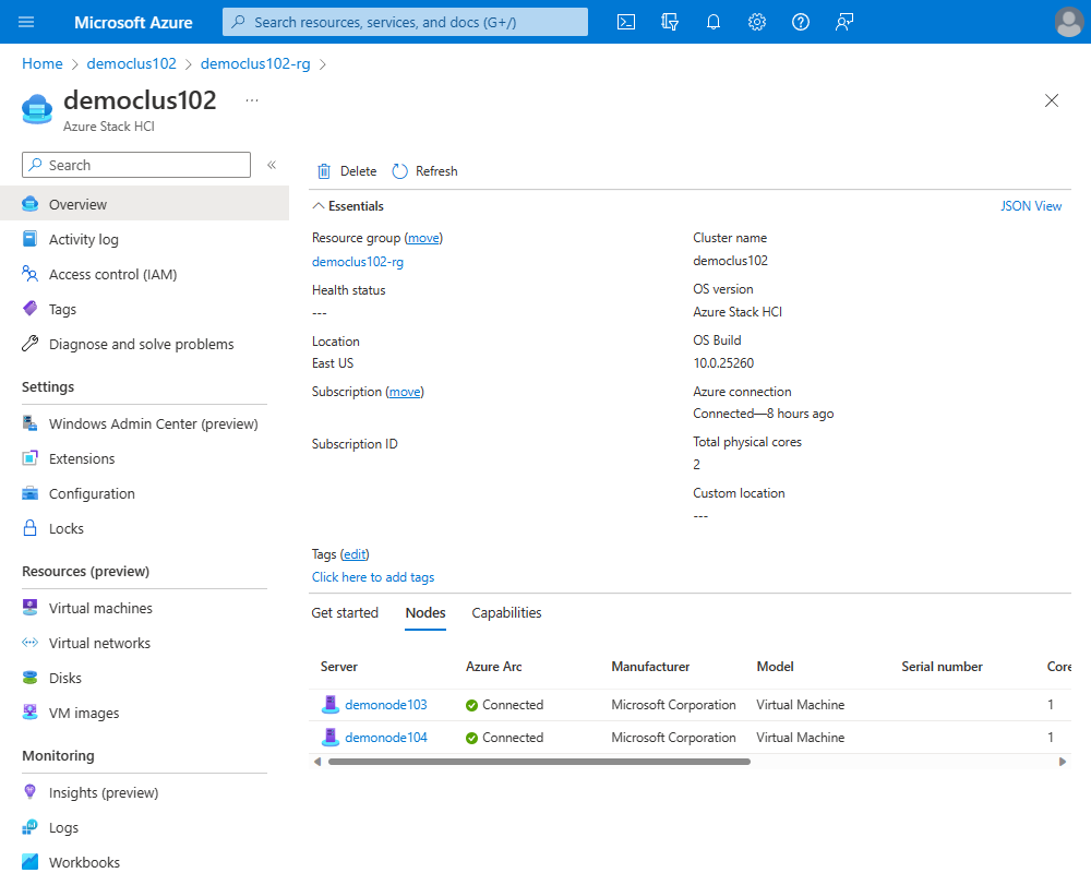 Screenshot: Blatt mit Clusterstatus