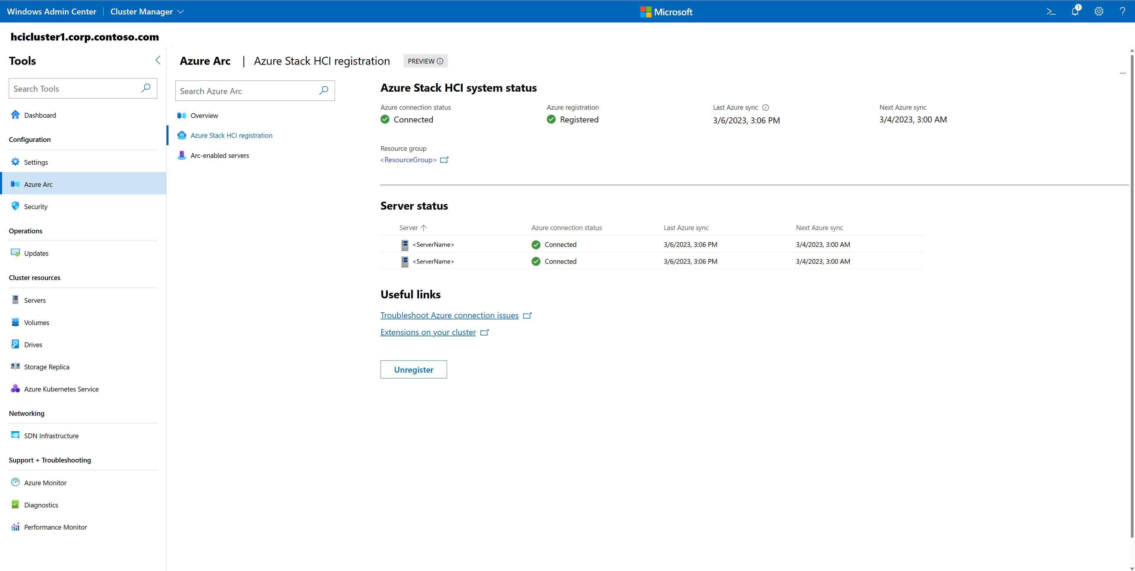 Screenshot der Statusinformationen zur Registrierung.