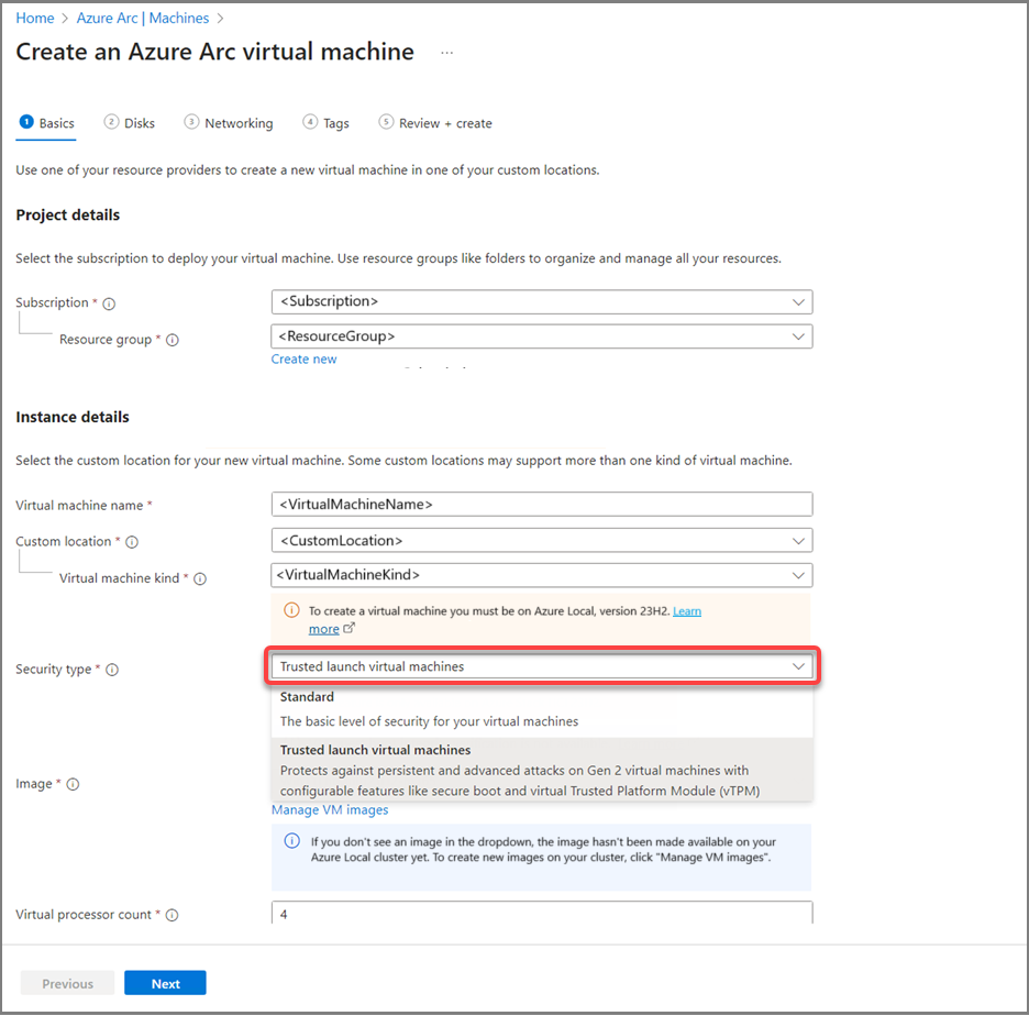 Screenshot der Auswahl des vertrauenswürdigen Starttyps.