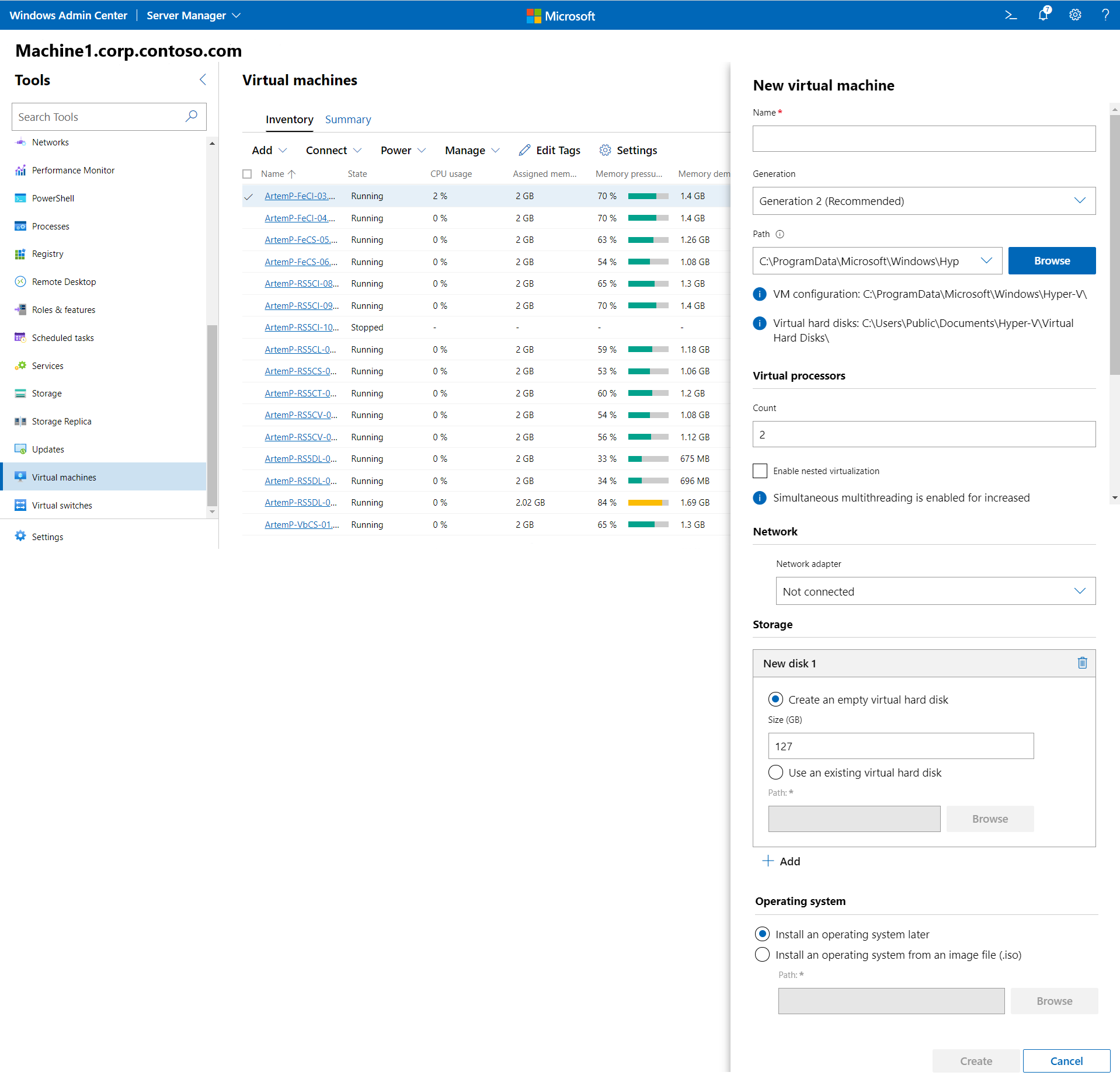 Bildschirm „Neue VM“