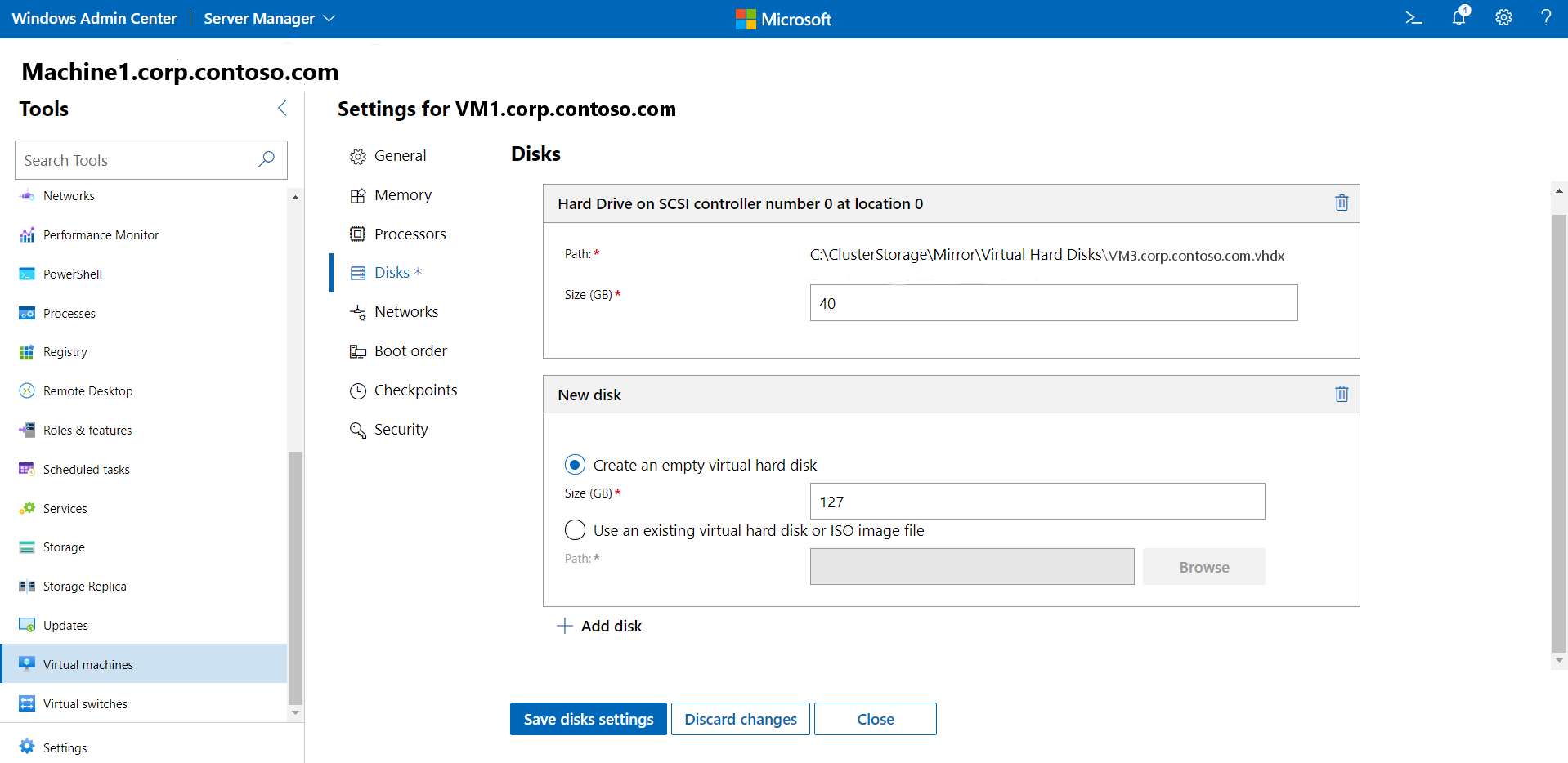 Bildschirm zum Ändern von Datenträgereinstellungen für VMs