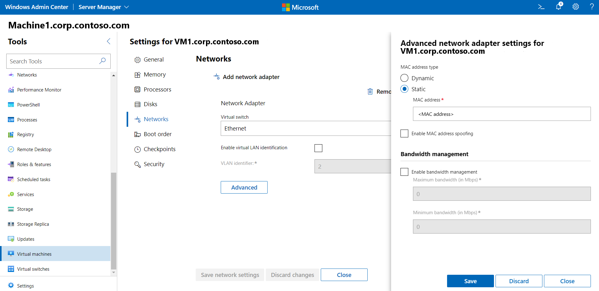 Bildschirm zum Ändern von Netzwerkeinstellungen für VMs