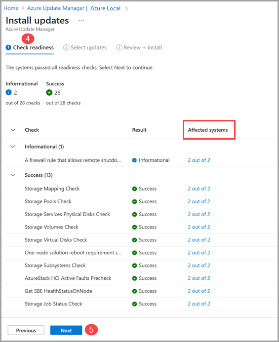 Screenshot zur Überprüfung der Bereitschaft von Updates in Azure Update Manager.