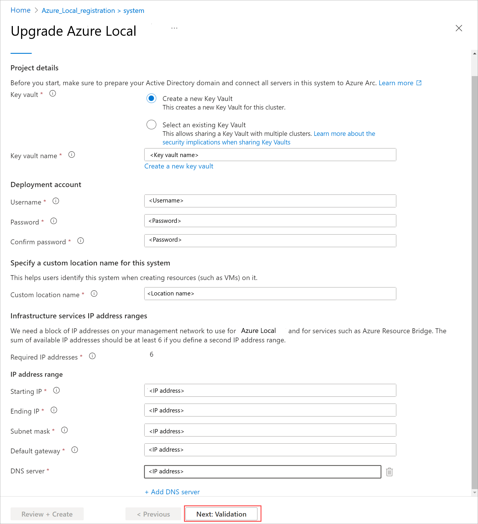 Screenshot der Registerkarte „Azure Local-Grundeinstellungen für das Upgrade“