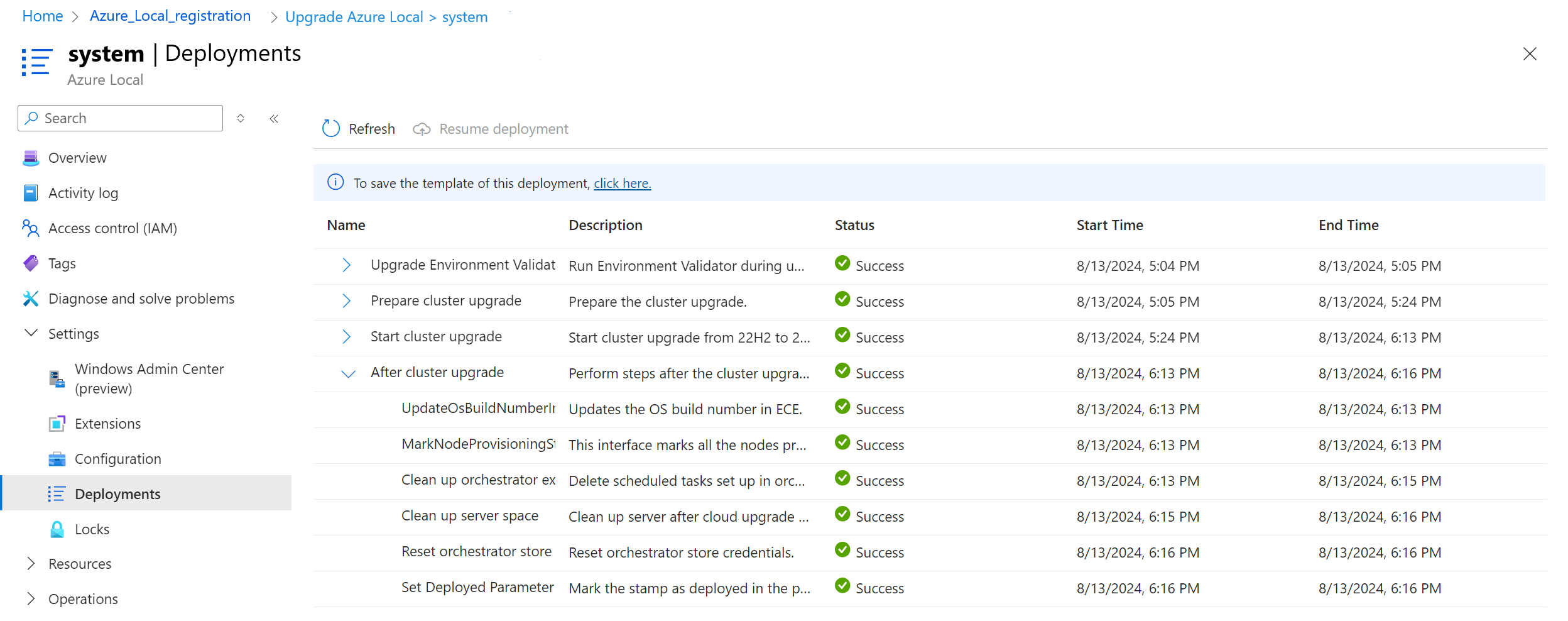 Screenshot des abgeschlossenen Upgrades von Azure Local.