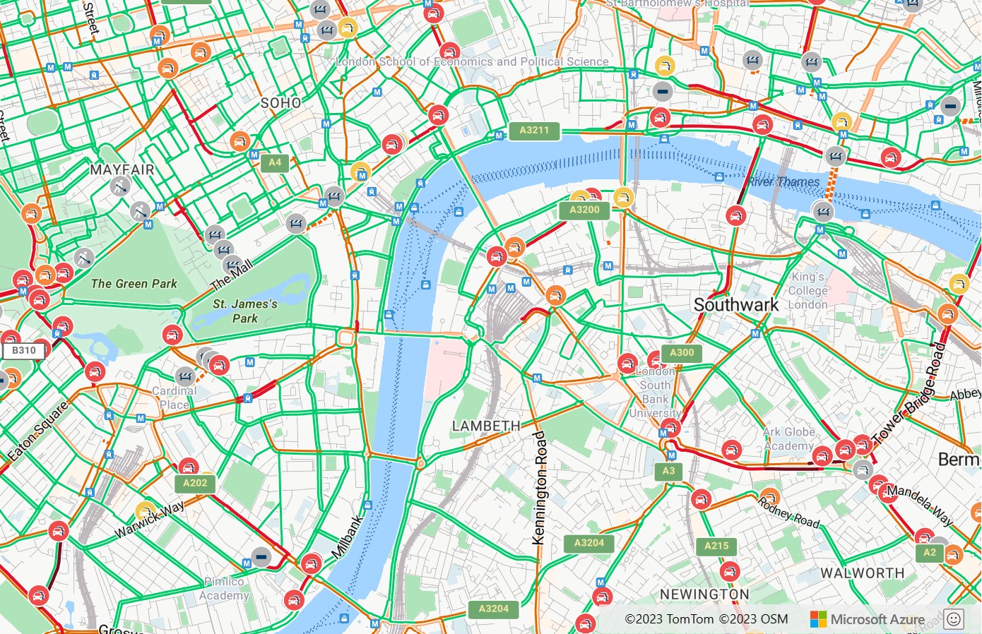 Verkehrsinformationen in Azure Maps