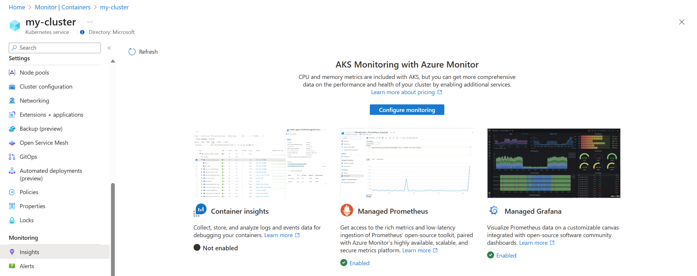 Aktivieren der Überwachung für Azure Kubernetes Service (AKS)-Cluster - Azure  Monitor | Microsoft Learn