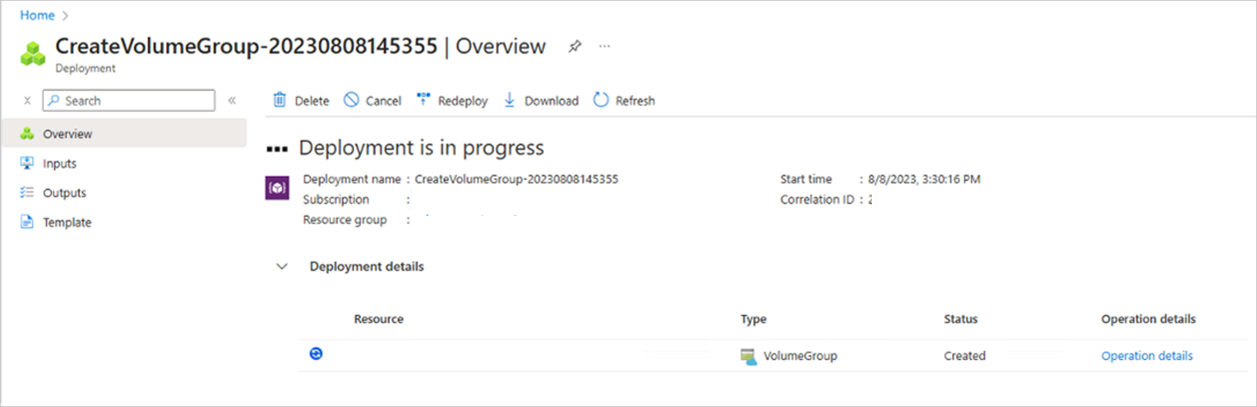 Screenshot: Fenster „Die Bereitstellung wird ausgeführt.“ für Oracle