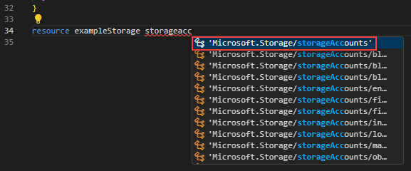 Screenshot of selecting storage accounts for resource type.