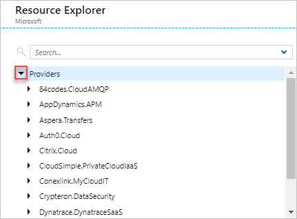 Screenshot: Erweitern des Abschnitts „Anbieter“ im Azure-Ressourcen-Explorer