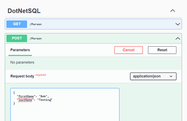 Screenshot, der zeigt, wie man die API testet.