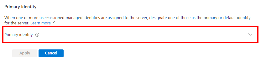 Screenshot der Auswahl der primären Identität und der Verbundclientidentität für den Server
