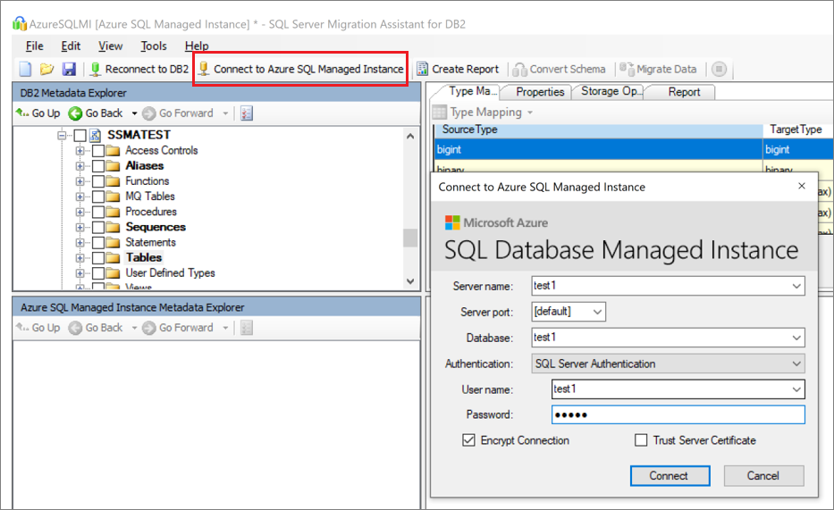 Screenshot mit den Details, die zum Herstellen einer Verbindung mit SQL Server erforderlich sind.