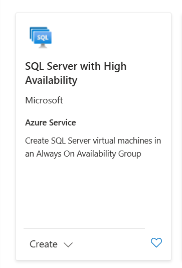 Screenshot des Azure-Portals, das die Marketplace-Kachel für SQL Server mit hoher Verfügbarkeit zeigt.