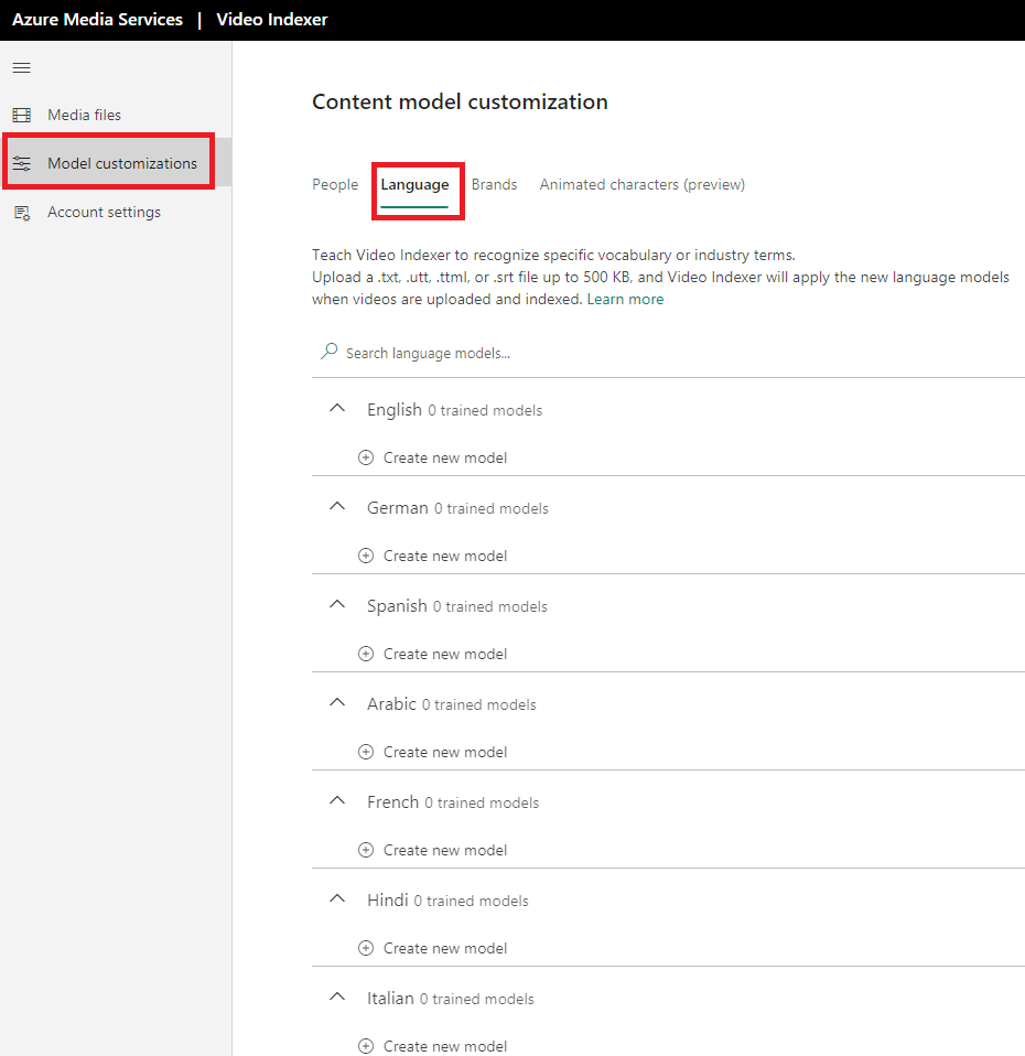 Customize content model in Azure Video Indexer 
