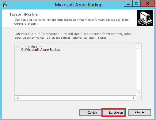 Screenshot: Zum Extrahieren bereite Microsoft Azure Backup-Dateien
