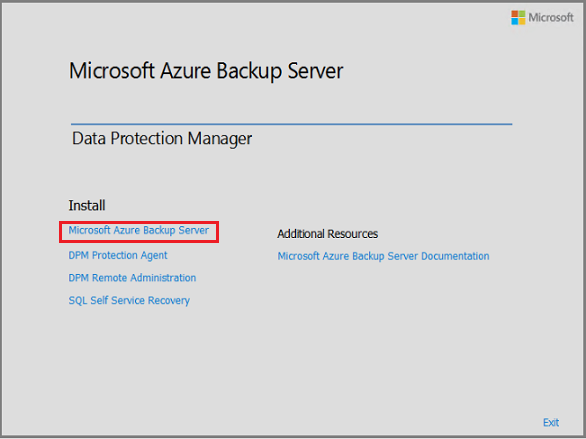 Microsoft Azure Backup Server auswählen