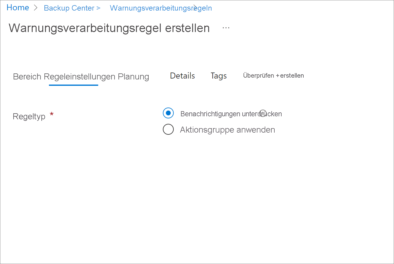 Screenshot: Einstellungen für Warnungsverarbeitungsregel