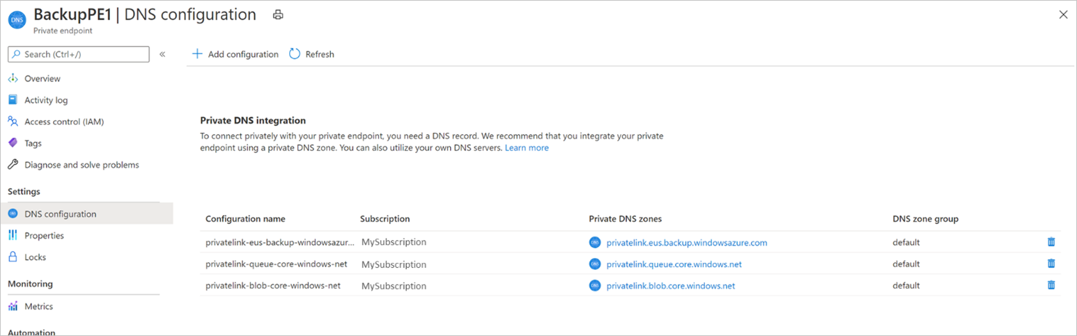 DNS-Konfiguration in der privaten Azure DNS-Zone